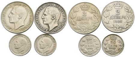 JUGOSLAVIA. Alessandro I (1918-1941). Lotto di 4 monete da 2 dinari e 50 para 1925. Cu; Conservazioni varie.