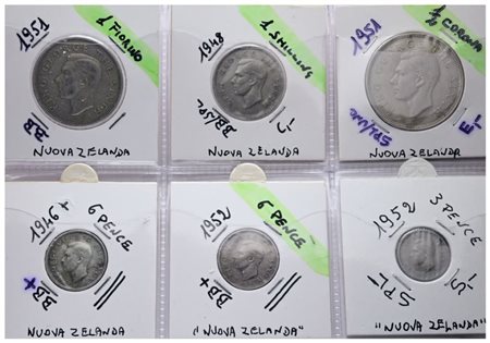 NUOVA ZELANDA. Giorgio VI (1936-1952). Lotto di 6 monete. Metalli, nominali, date e conservazioni varie.