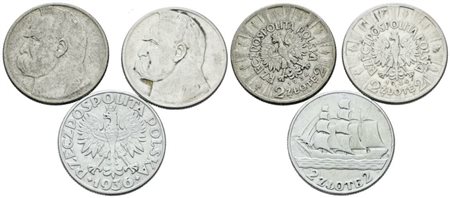 POLONIA. Lotto di 3 monete da 2 zlotych, 1934, 1934, 1936. Ag; Conservazioni varie.