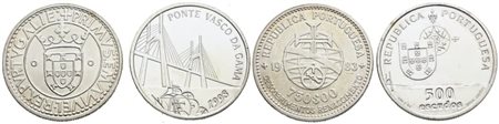 PORTOGALLO. Lotto di 2 monete da 750 escudos 1983, 500 escudos 1998. Ag; FDC