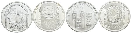 PORTOGALLO. Lotto di 2 monete da 500 escudos 1995, 1996. Ag; FDC