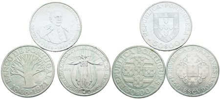 PORTOGALLO. Interessante lotto di 3 monete da 50 escudos 1969, 1971, 1972. Ag; FDC 