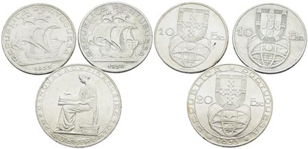 PORTOGALLO. Interessante lotto di 3 monete da 20 escudos 1953, 10 escudos 1954, 1955. Ag; Conservazioni varie.