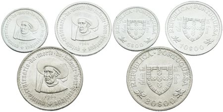 PORTOGALLO. Interessante lotto di 3 monete da 5, 10, 20 escudos 1960. Ag; FDC 