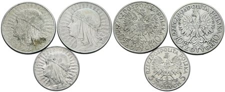 POLONIA. Lotto di 3 monete 10, 5 zlotych. Ag; Date e conservazioni varie.