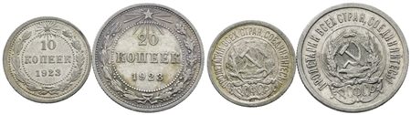 URSS. Lotto di 2 monete da 20, 10 copechi 1923. Ag; Conservazioni varie.