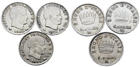 MILANO. Regno d'Italia. Napoleone I (1805-1814). 5 soldi. Ag; Lotto di 3 esemplari, anni e conservazioni varie