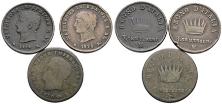MILANO. Regno d'Italia. Napoleone I (1805-1814). 3 centesimi, lotto di 3 esemplari. Date e conservazioni varie. Cu