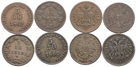 MILANO. REGNO LOMBARDO VENETO. Francesco Giuseppe (1848-1866). Lotto di 4 monete da 1/2 kreuzer. Cu; Zecche, anni e conservazioni varie.