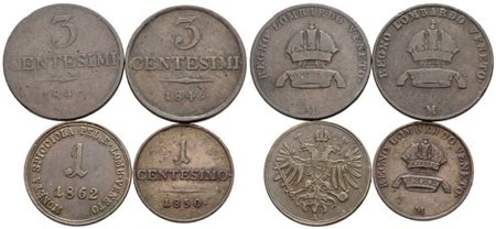 MILANO. REGNO LOMBARDO VENETO. Francesco Giuseppe (1848-1866). Lotto di 4 monete varie. Cu; Zecche, nominali, anni e conservazioni varie.