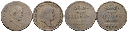 NAPOLI. REGNO DELLE DUE SICILIE. Ferdinando II di Borbone (1830-1859). Lotto di 2 monete da 10 tornesi 1857, 1859. Cu; Conservazioni varie.