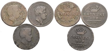 NAPOLI. REGNO DELLE DUE SICILIE. Ferdinando II di Borbone (1830-1859). Lotto di 3 monete da 2 tornesi 1852, 1856, 1857. Cu; Conservazioni varie.