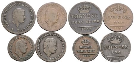 NAPOLI. REGNO DELLE DUE SICILIE. Ferdinando II di Borbone (1830-1859). Lotto di 4 monete da 1,5 tornesi, 1 e 1/2 tornese. Cu; date e conservazioni varie.
