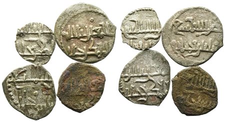 PALERMO. REGNO DI SICILIA. Ruggero II (1105-1154). Interessante lotto di 4 da 1/4 Dirhem (534) Ag Spahr 61. Mir 434. RR. Conservazioni varie 