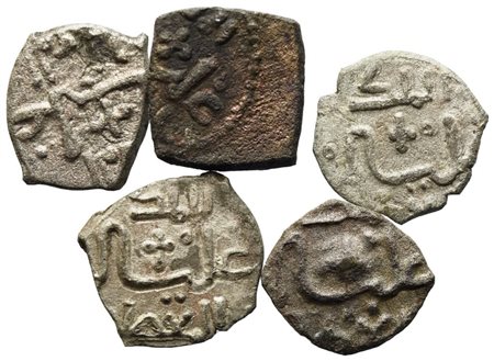 PALERMO. REGNO DI SICILIA. Guglielmo I (1154-1166). Lotto di N. 5 kharrube o frazioni di dirhem. Ag. Spahr 96. Mir 436. RR.  CONSERVAZIONI VARIE
