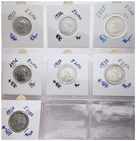 SAN MARINO. Vecchia monetazione (1864-1938). Interessante lotto di 7 monete da 5 lire. Ag; Date e conservazioni varie.