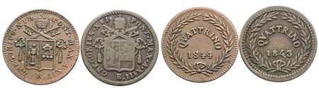 STATO PONTIFICIO. ROMA. Gregorio XVI (1831-1846). Lotto di 2 monete da un quattrino 1844-1843. Cu; Conservazioni differenti.