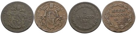 STATO PONTIFICIO. ROMA. Pio IX (1846-1870). Lotto di 2 monete da mezzo baiocco 1851-1849. Cu; Conservazioni differenti