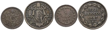 STATO PONTIFICIO. Pio IX (1846-1870). Lotto di 2 monete da 1 quattrino 1851 R e mezzo baiocco 1847 B. Cu; Conservazioni differenti