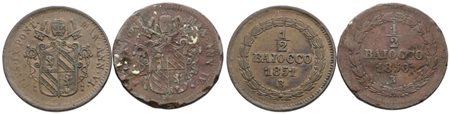 STATO PONTIFICIO. Pio IX (1846-1870). Lotto di 2 monete da mezzo baiocco 1851 B - 1850 R. Cu; Conservazioni differenti