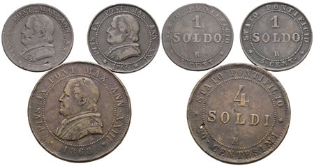 STATO PONTIFICIO. ROMA. Pio IX(1846-1870). Lotto di 3 monete da 4 soldi e 1 soldo. Cu; Anni e conservazioni differenti.
