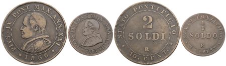 STATO PONTIFICIO. ROMA. Pio IX(1846-1870). Lotto di 2 monete da 2 soldi e mezzo soldo. Cu; Anni e conservazioni differenti