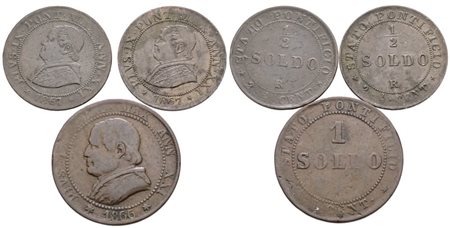 STATO PONTIFICIO. ROMA. Pio IX(1846-1870). Lotto di 3 monete da 1 soldo e mezzo soldo. Cu; Anni e conservazioni differenti