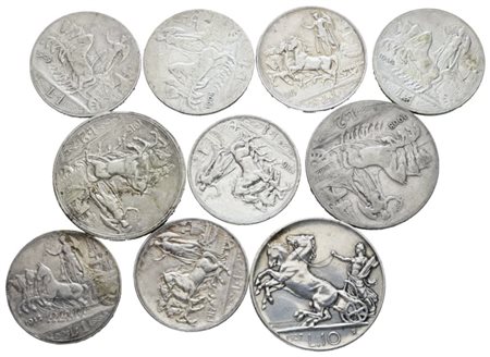 REGNO D'ITALIA. Vittorio Emanuele III (1900-1943). Lotto di 10 monete in argento. Ag; Varie conservazioni.
