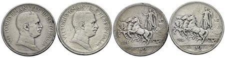 REGNO D'ITALIA. Vittorio Emanuele III (1900-1943). Lotto di 2 monete da 2 lire 1914 "Quadriga briosa". Ag; Gig. 101; BB