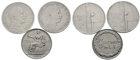 REGNO D'ITALIA. Vittorio Emanuele III (1900-1943). Lotto di 3 monete da 2 lire 1923-1925; 1 lira 1924. Ni; Conservazioni varie