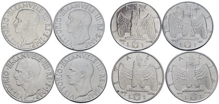 REGNO D'ITALIA. Vittorio Emanuele III (1900-1943). Lotto di 4 monete da 1 lira "Impero". Ac; Date e conservazioni varie