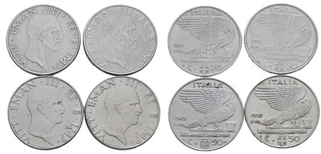 REGNO D'ITALIA. Vittorio Emanuele III (1900-1943). Lotto di 4 monete da 50 centesimi "Impero". Ac; Date e conservazioni varie