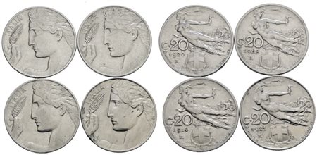 REGNO D'ITALIA. Vittorio Emanuele III (1900-1943). Lotto di 4 monete da 20 centesimi "Libertà librata". Ni; Date e conservazioni varie
