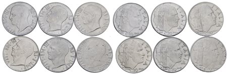 REGNO D'ITALIA. Vittorio Emanuele III (1900-1943). Lotto di 6 monete da 20 centesimi "Impero". Ac; Date e conservazioni varie