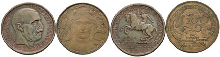 REGNO D'ITALIA. Vittorio Emanuele III (1900-1943). Lotto di 2 monete da 2 lire 1928 "Esposizione di Milano"; 20 centesimi 1906 "Esposizione di Milano". Cu. Conservazioni varie