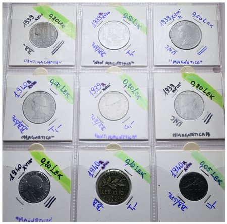 ALBANIA. Vittorio Emanuele III (1939-1943). Lotto di 9 monete. Nominali, date, metalli e conservazioni varie.