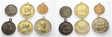 STATO PONTIFICIO. Pio IX (1846-1878). Lotto di 6 medaglie devozionali di PIO IX. Metalli, diametri  e CONSERVAZIONI VARIE 