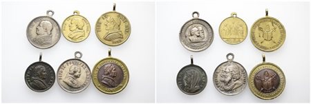 STATO PONTIFICIO. Pio IX (1846-1878). Lotto di 6 medaglie devozionali di PIO IX. Metalli, grandezze varie.  CONSERVAZIONI VARIE