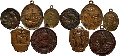 STATO PONTIFICIO. Pio IX (1846-1878). Lotto di 5 medaglie varie. Cu; Conservazioni varie