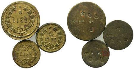 REGNO D'ITALIA. Vittorio Emanuele II (1861-1878). Lotto di 3 pesi monetali da 5 lire, 2 lire, 20 lire.