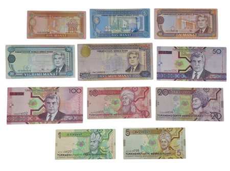 TURKMENISTAN. Lotto di 12 banconote. Date, tagli e conservazioni varie.