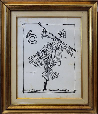 FRANCESCO CASORATI, anni 80', "spaventapasseri con uccelli"