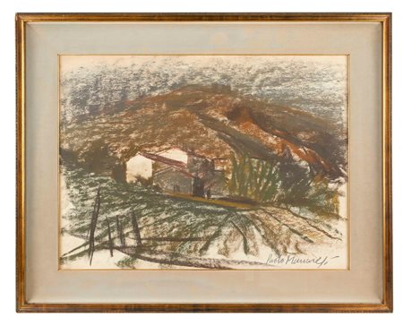 Paolo Manaresi (Bologna, 23/09/1908 - Bologna, 20/07/1991) 
 "Paesaggio" 
Tecnica mista su carta Cm 50x70