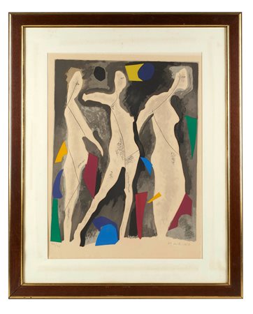 Marino Marini (Pistoia, 27/02/1901 - Viareggio, 06/08/1980) 
"Personnages du Sacre du Printemps" 
Litografia a colori su carta Cm 70,5x56