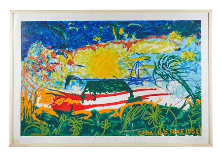 Mario Schifano (Homs, 20/09/1934 - Roma, 26/01/1998) 
"Cuba (H's place 1954)" 
Serigrafia a colori su carta Cm 80x120