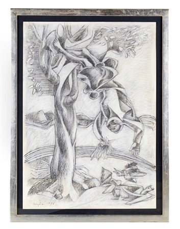 Vittorio Basaglia (Venezia, 19/08/1936 - Pinzano Al Tagliamento, 25/02/2005) 
"La Caduta" 1976
Tecnica mista su carta Cm 50x70