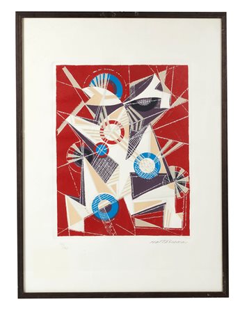 Umberto Mastroianni (Fontana Liri, 1910 - Marino, 1998) 
"Composizione" 
Litografia a colori su carta Cm 50x70