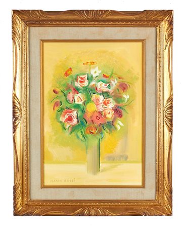 Ilario Rossi (Bologna, 15/09/1911 - Bologna, 11/10/1994) 
 "Vaso di fiori" 
Olio su cartone telato Cm 50x35