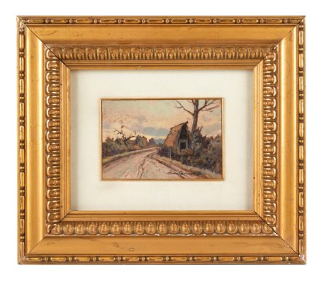 Gino Romiti (Livorno, 05/05/1881 - Livorno, 19/09/1967) 
"Paesaggio" 
Olio su tavola Cm 10x15,5