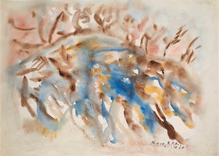 Pompilio Mandelli (Luzzara, 14/06/1912 - Bologna, 28/05/2006) 
"Pioggia nel paesaggio" 
Acquerello su carta Cm 34,5x49